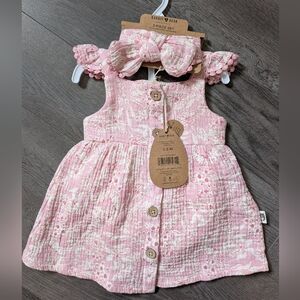Organic Pink Floral Baby Dress Set 3-6m